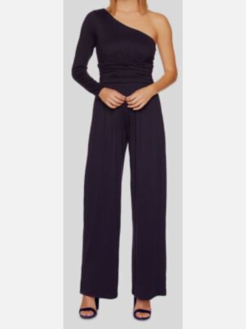 NWT Susana Monaco One-Shoulder Wide-Leg Navy Jumpsuit Sz Medium